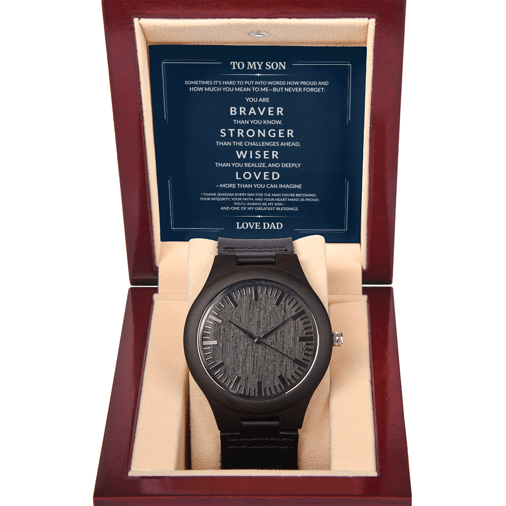 To My Son | Wooden Watch w/Encouraging Message Card | LOVE DAD