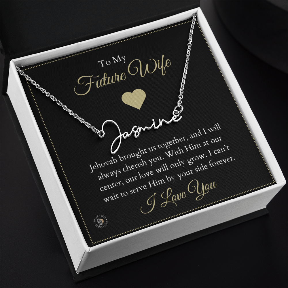 To My Future Wife β Personalized Name Necklace with Faith-Filled Message Card