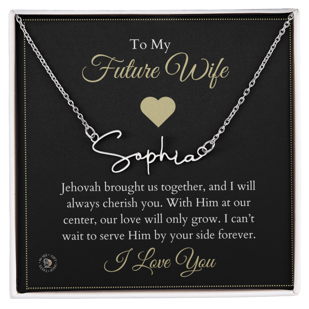 To My Future Wife β Personalized Name Necklace with Faith-Filled Message Card