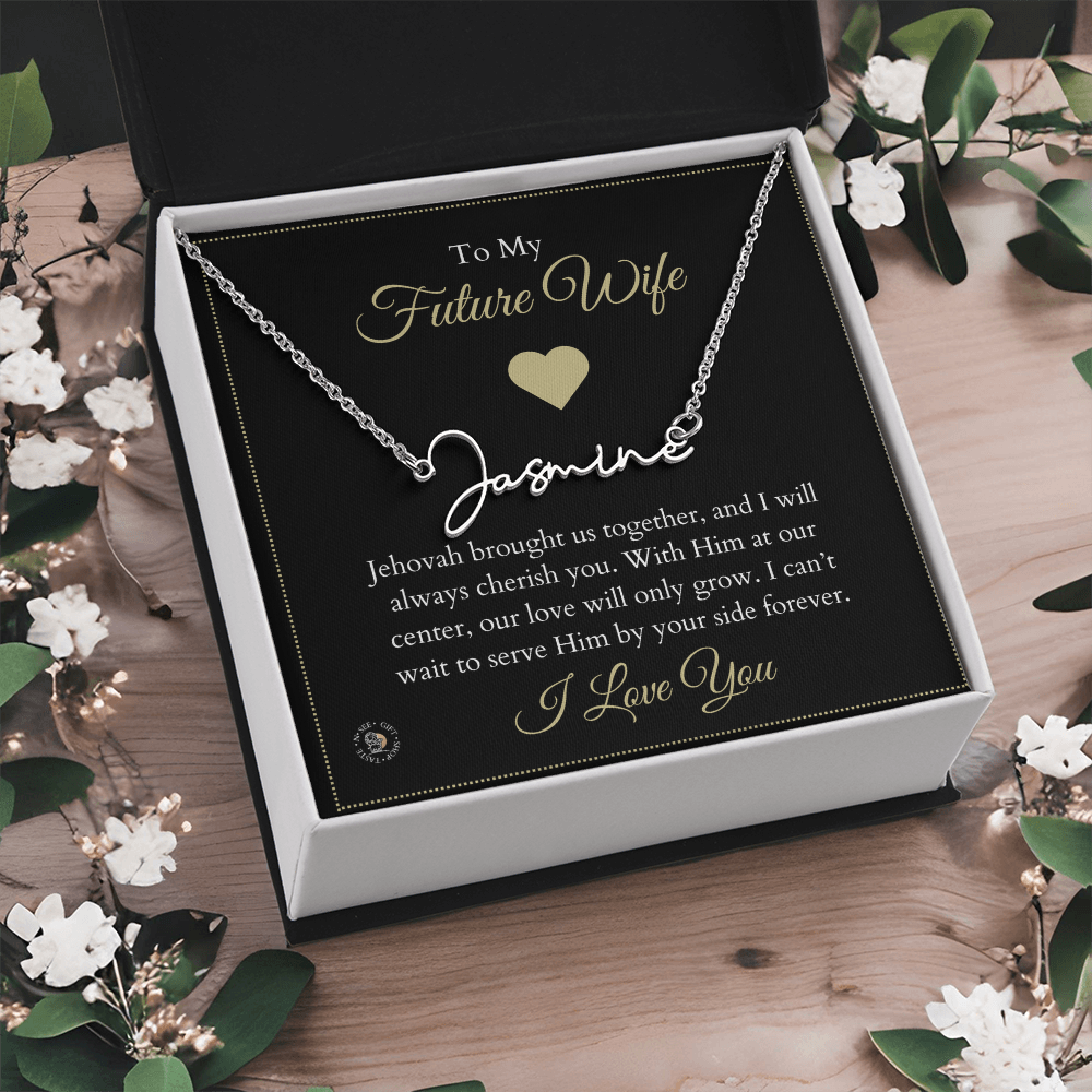 To My Future Wife β Personalized Name Necklace with Faith-Filled Message Card