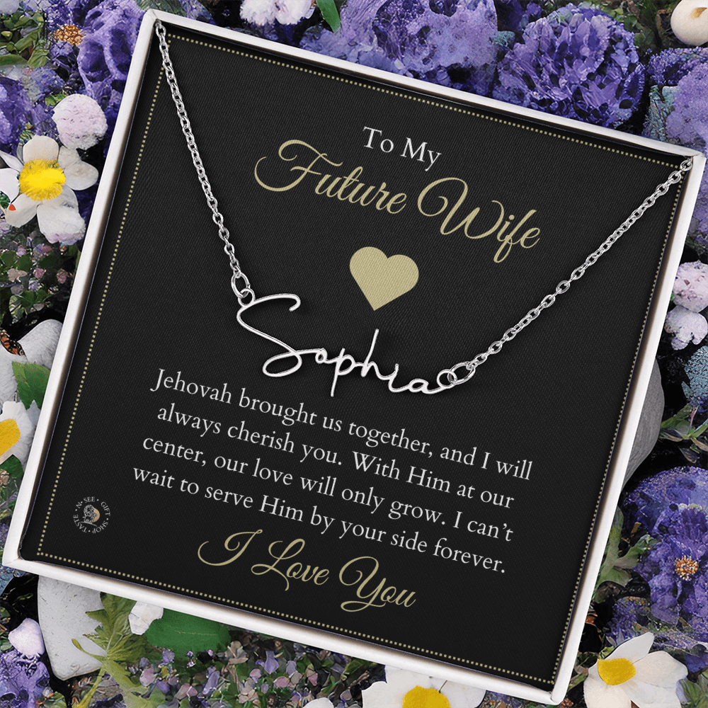 To My Future Wife β Personalized Name Necklace with Faith-Filled Message Card