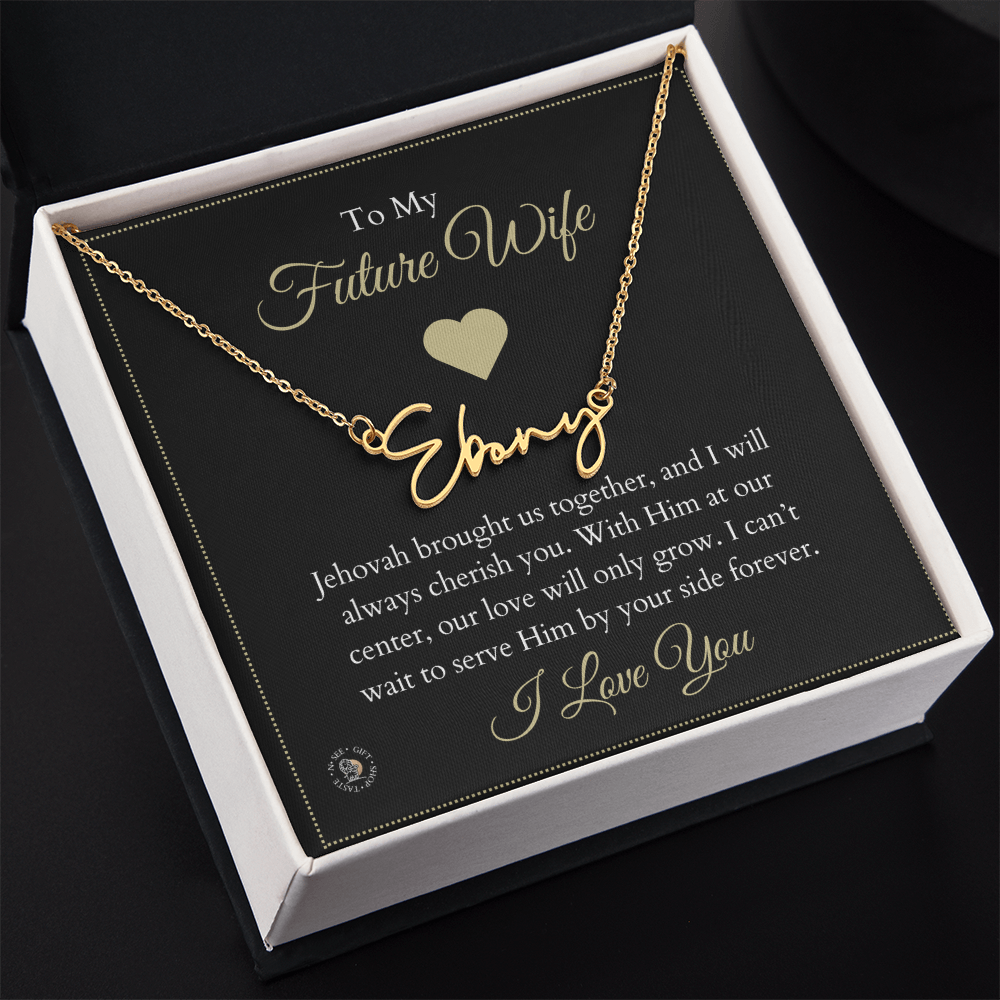 To My Future Wife β Personalized Name Necklace with Faith-Filled Message Card