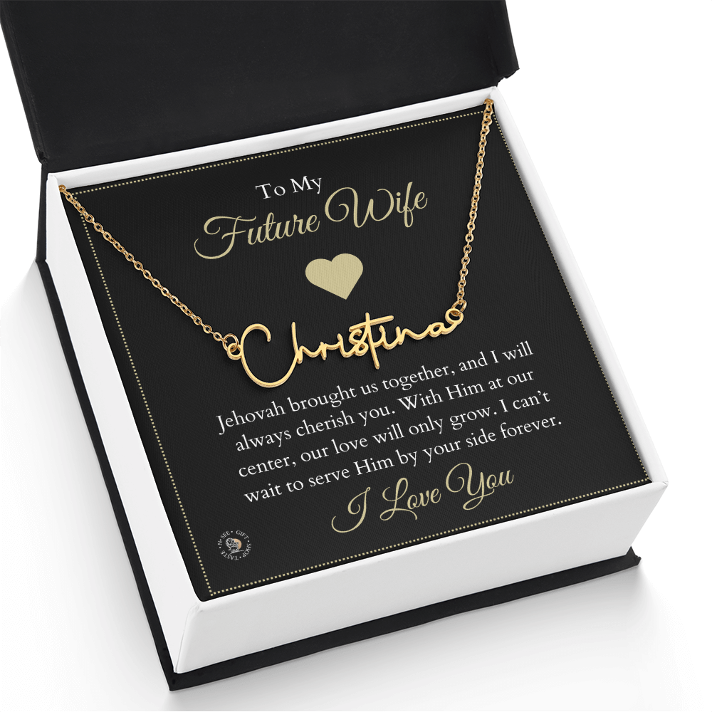 To My Future Wife β Personalized Name Necklace with Faith-Filled Message Card