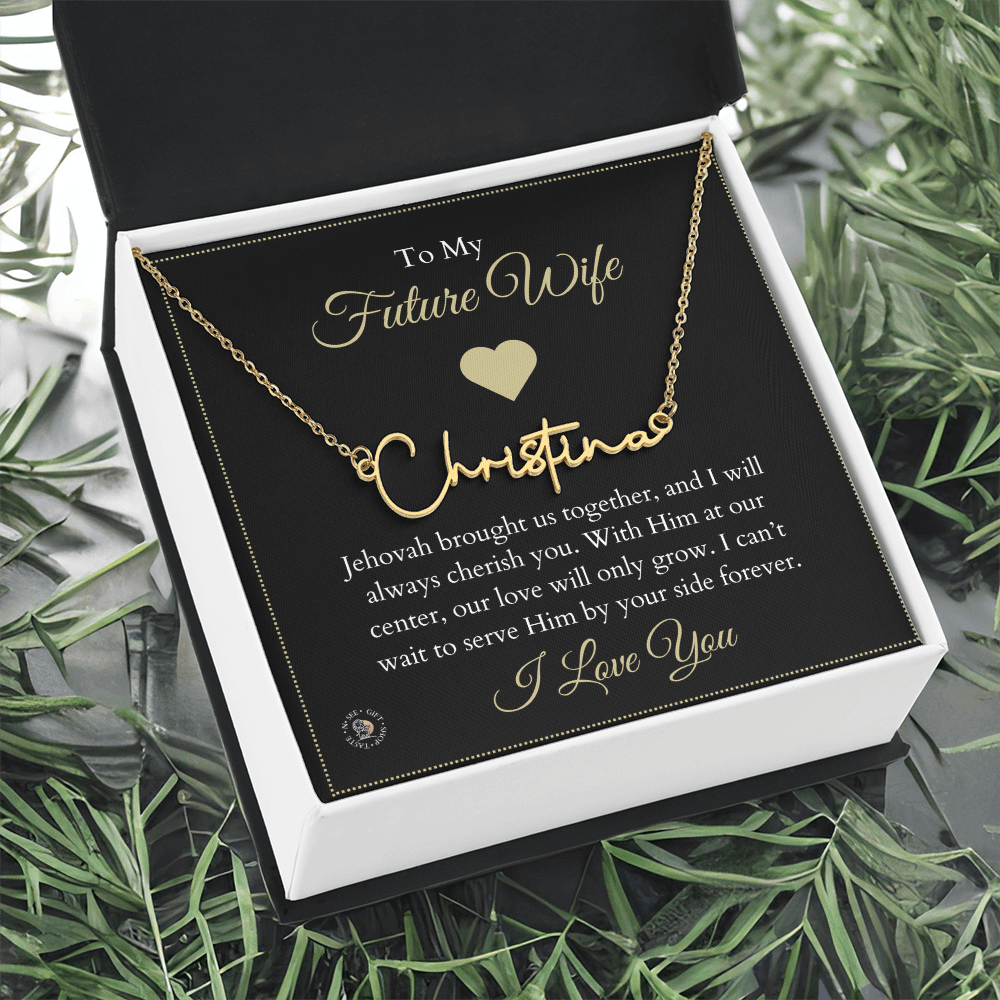 To My Future Wife β Personalized Name Necklace with Faith-Filled Message Card