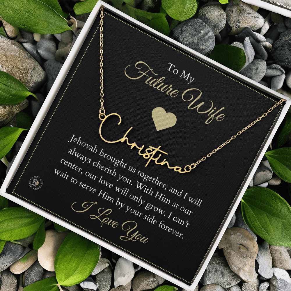 To My Future Wife β Personalized Name Necklace with Faith-Filled Message Card