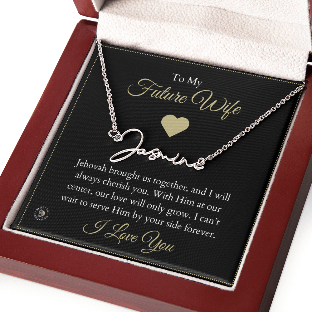 To My Future Wife β Personalized Name Necklace with Faith-Filled Message Card