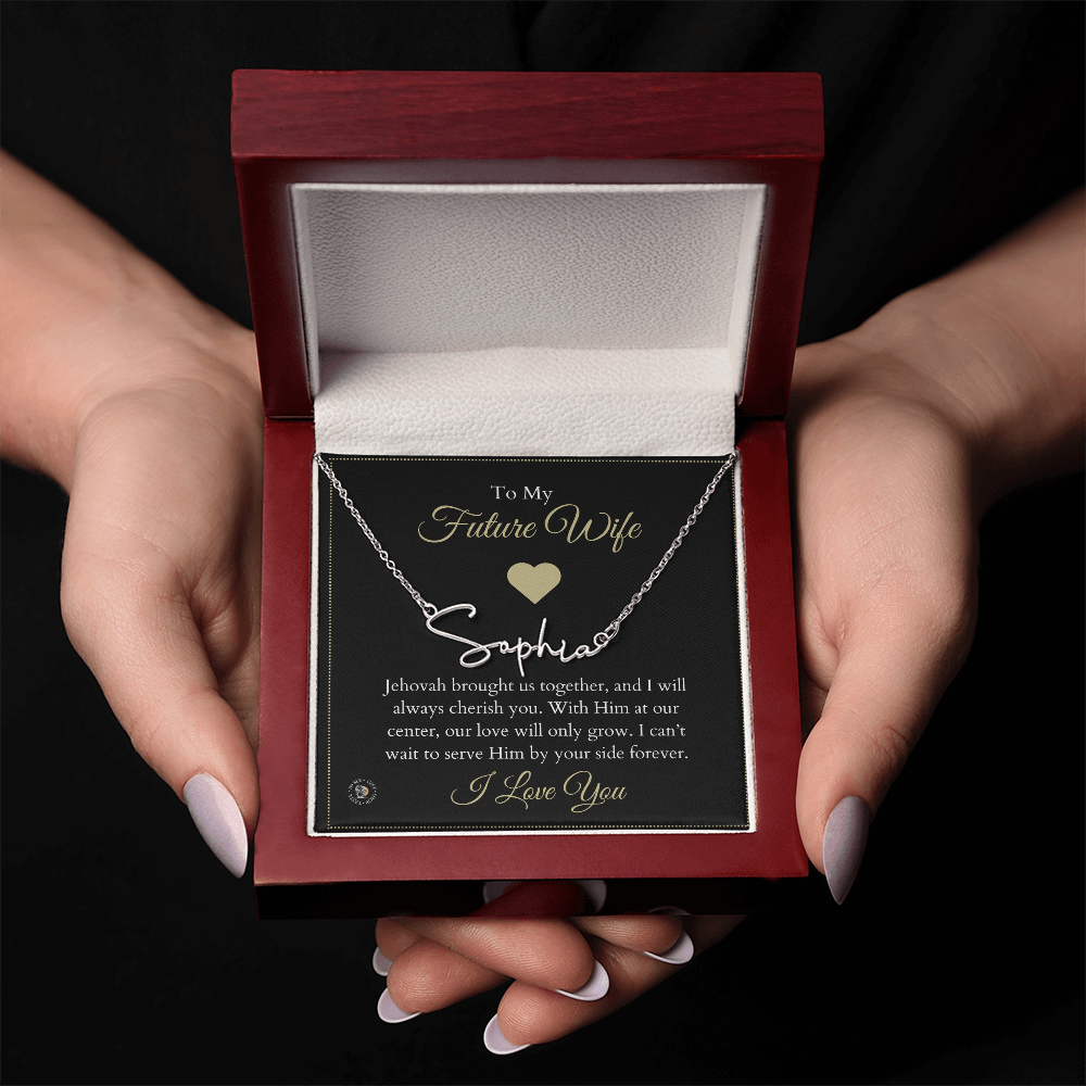 To My Future Wife β Personalized Name Necklace with Faith-Filled Message Card