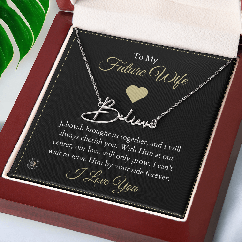To My Future Wife β Personalized Name Necklace with Faith-Filled Message Card