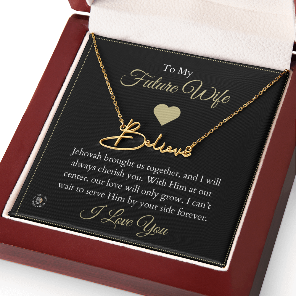 To My Future Wife β Personalized Name Necklace with Faith-Filled Message Card