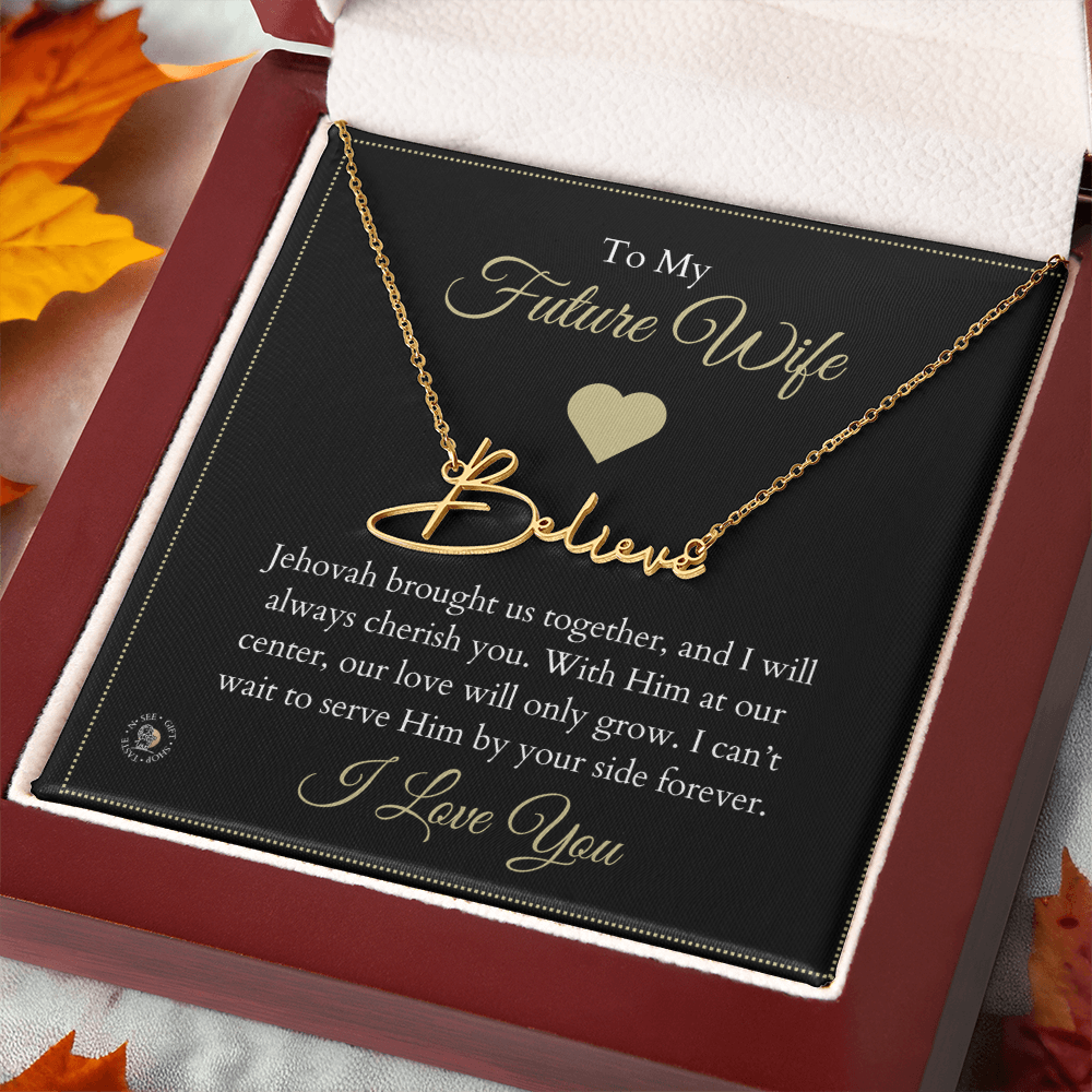 To My Future Wife β Personalized Name Necklace with Faith-Filled Message Card