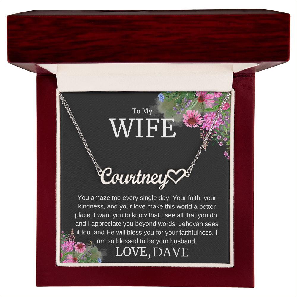 To My Wife – “Faithful & Appreciated” Message Card Necklace Gift