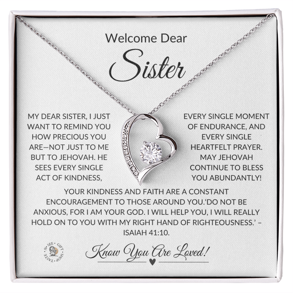 Welcome Dear Sister – Heartfelt Necklace Gift with Keepsake Message Card