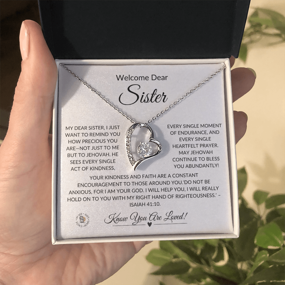 Welcome Dear Sister – Heartfelt Necklace Gift with Keepsake Message Card
