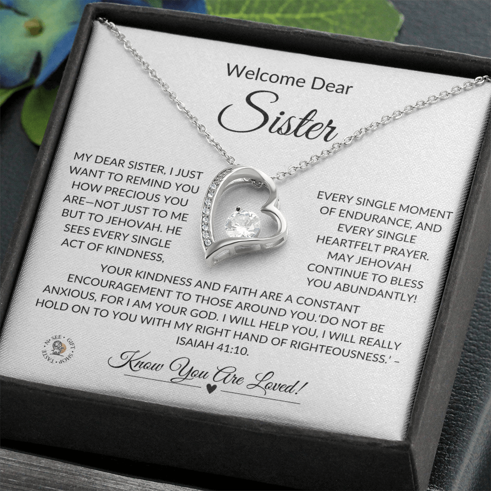 Welcome Dear Sister – Heartfelt Necklace Gift with Keepsake Message Card