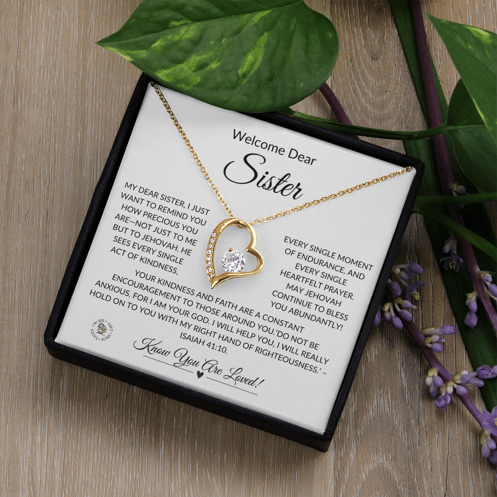 Welcome Dear Sister – Heartfelt Necklace Gift with Keepsake Message Card