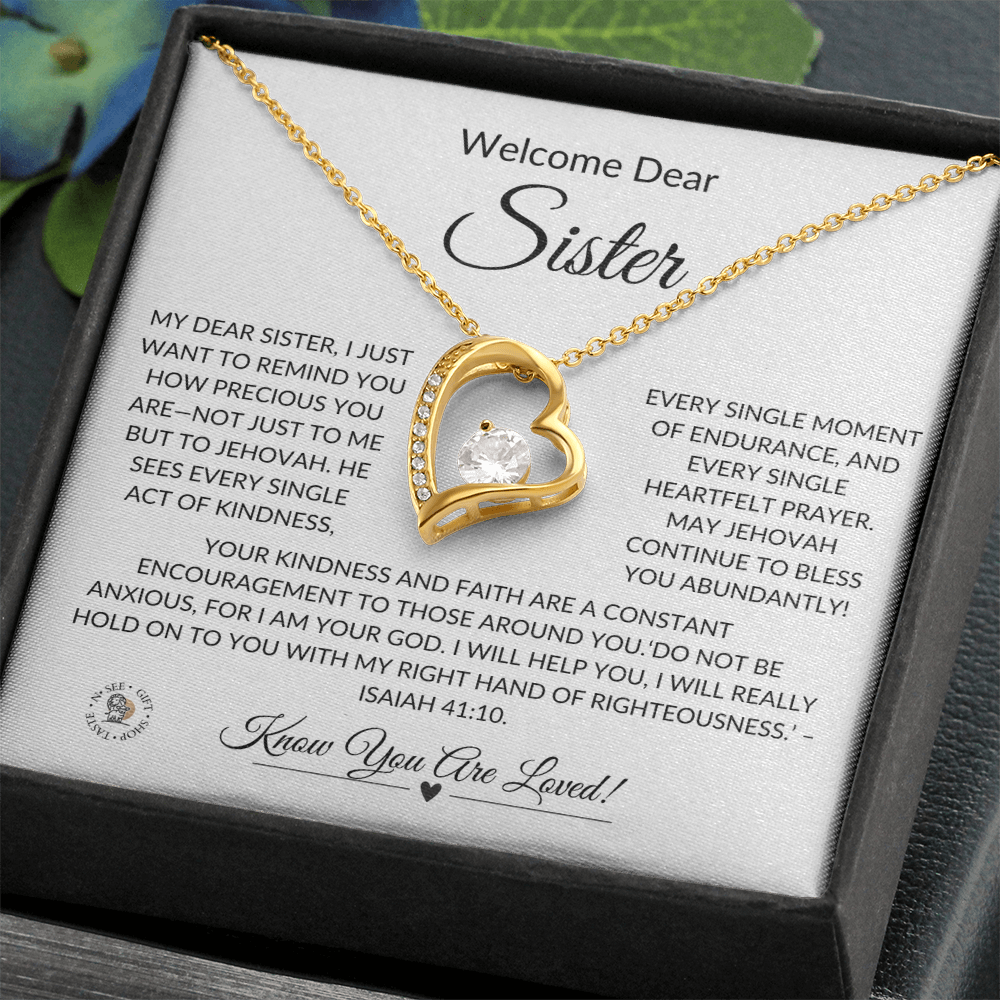 Welcome Dear Sister – Heartfelt Necklace Gift with Keepsake Message Card