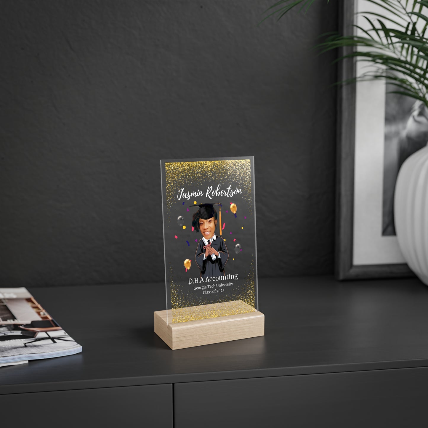 Acrylic Sign with Wooden Stand