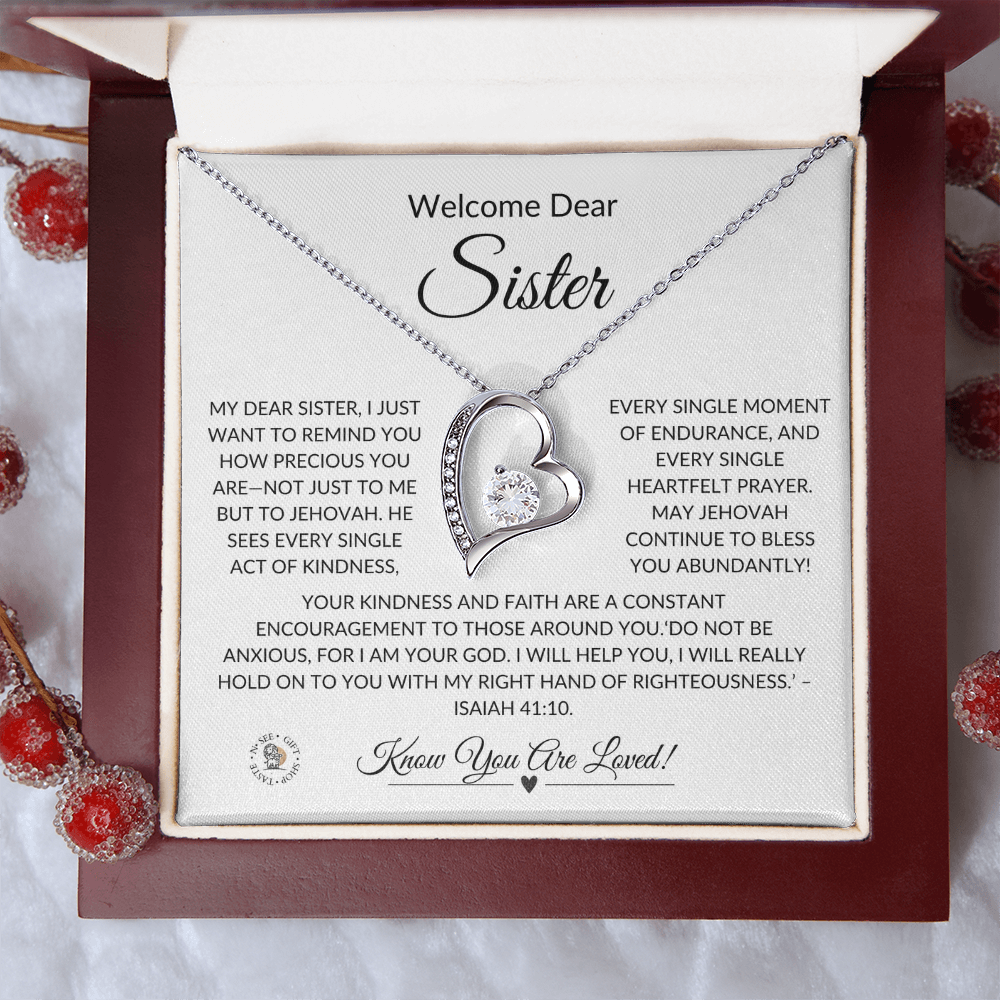 Welcome Dear Sister – Heartfelt Necklace Gift with Keepsake Message Card