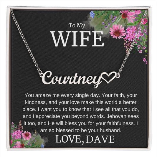 To My Wife – “Faithful & Appreciated” Message Card Necklace Gift