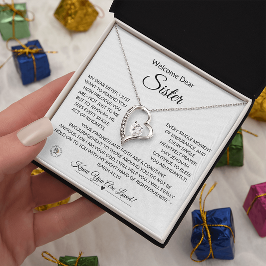 Welcome Dear Sister – Heartfelt Necklace Gift with Keepsake Message Card